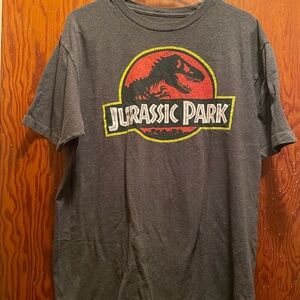 Jurassic Park Logo Graphic Tee - Charcoal with Red & Yellow Logo